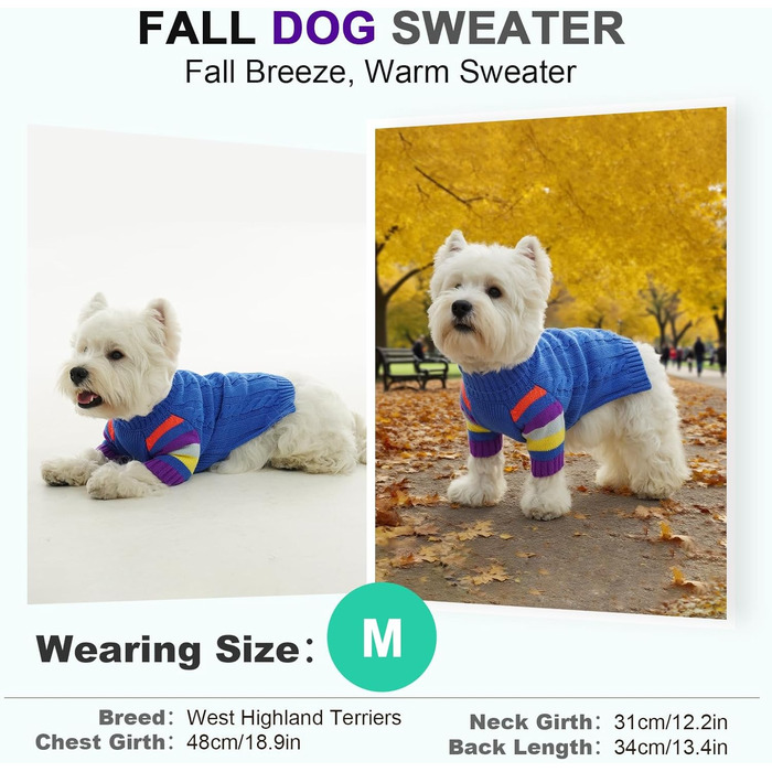 Пуловер для собак середнього розміру OUOBOB, теплий в'язаний зимовий пуловер з отвором на животі, еластичний светр для Бостон Тер'єрів та Французьких Бульдогів, L, Синій