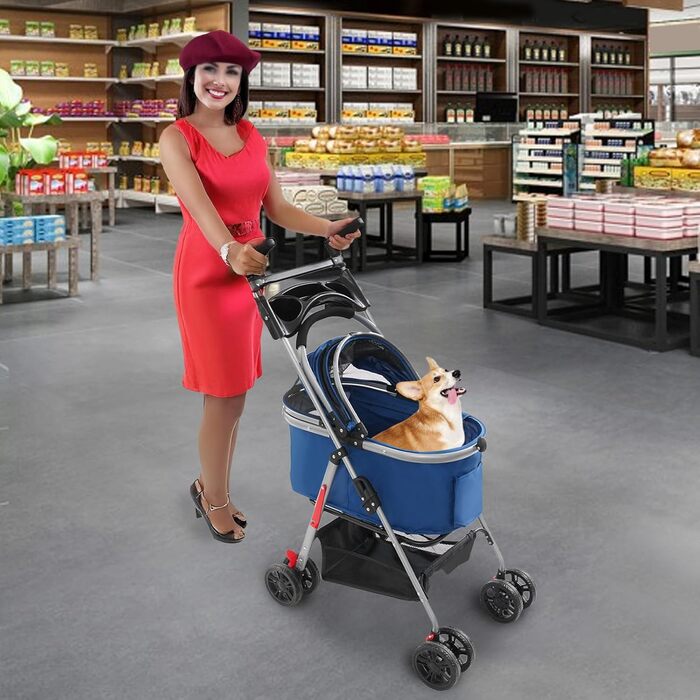 Візок для собак та котів Hundebuggy, складаний, 50 x 60 см, темно-синій