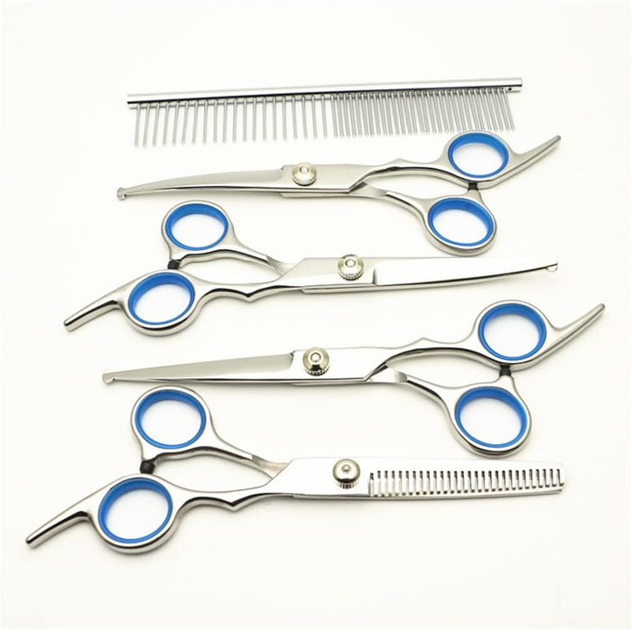 Набір ножиць для грумінгу собак 6 дюймів з безпечними закругленими кінцями, для вирівнювання та стрижки шерсті собак та котів, (5 шт.) з шкіряним чохлом