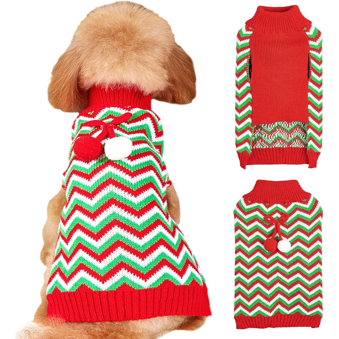 Стильний зимовий светр Jecikelon для собак, теплий і м'який, розмір L, зелений в смужку. Ідеальний для маленьких собак та цуценят.