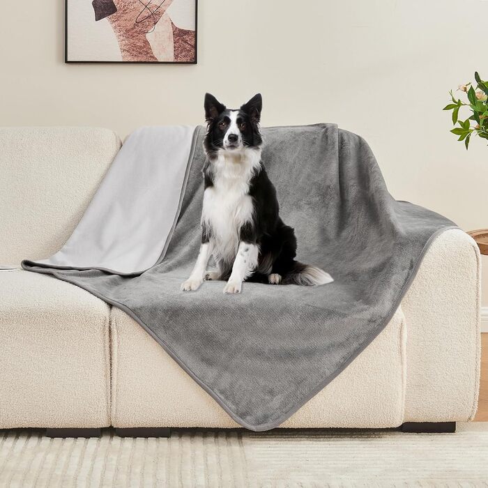 Водонепроникний плед 152x203 см для дорослих, собак, котів, захист меблів, сірий/світло-сірий