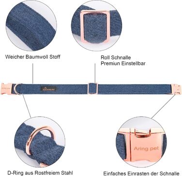 Нашийник для собак Aring Pet на Різдво, бавовняний нашийник з бантом, милий нашийник для собак, подарунок з металевою пряжкою, для великих собак (XS, темно-синій)