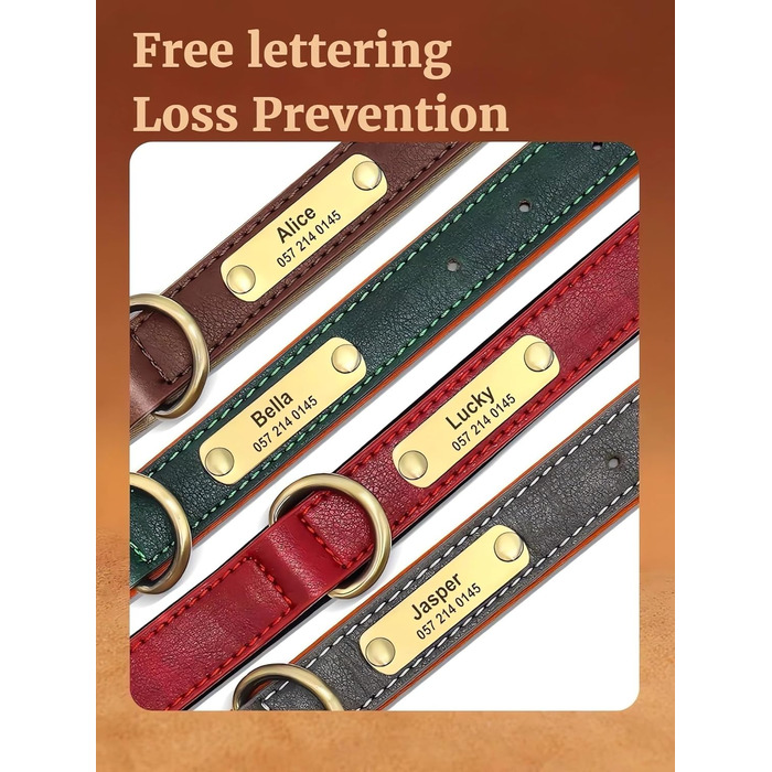 Нашийник та поводок для собак, шкіряний, персоналізований, м'який, з міцним нашийником та індивідуальною табличкою, регульований (M, верблюжий, комплект (S:Neck 23-32cm, Width 1.5cm, помаранчевий та блакитний))