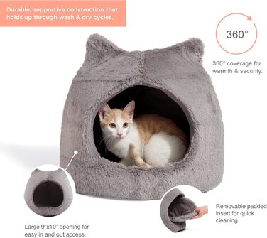 Будиночок Meow Hut для котів та собак з хутром, сірий, розмір S