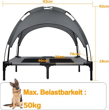 Лежанка для собак з дахом, піднята лежанка для собак, собаче ліжко, диван для собак, місце для сну для великих собак до 50 кг, для використання в приміщенні та на вулиці (92x76x92 см, L)