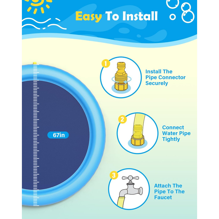 Басейн для собак Peteast великих і малих порід та дітей, 59 дюймів, розкладний, іграшка для водних забав, антиковзне покриття, екологічно чистий, 67 дюймів, блакитний