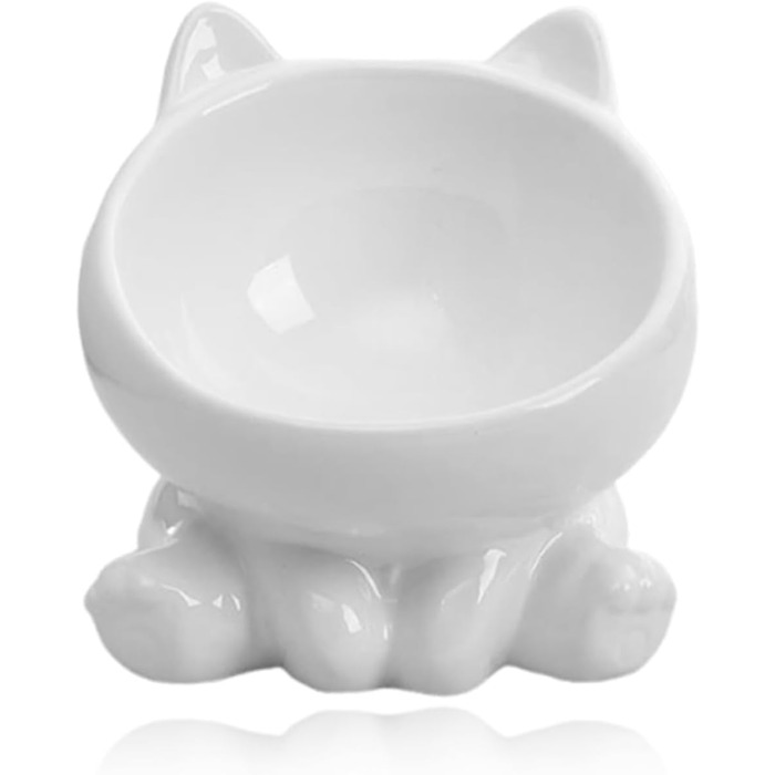 Миска для кота з кераміки, піднята, протиковзна, 15° нахил, для корму та води, підходить для котів та кошенят (біла)