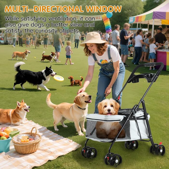 Дитяча та тваринна коляска 4-Rad, сіра. Легка коляска для собак та котів з дихаючим мережем, поворотні колеса на 360°, для прогулянок та подорожей на відкритому повітрі