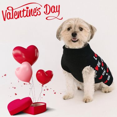 Пуловери для собак на День святого Валентина (2 шт.), теплий в'язаний пуловер з серцем для маленьких, середніх та великих собак, розмір M (червоне серце та чорний текст 