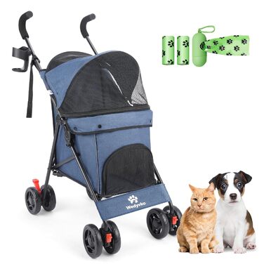 Візок для тварин Wedyvko, переносна модель для собак та котів до 15 кг (темно-зелений, морський блакитний)