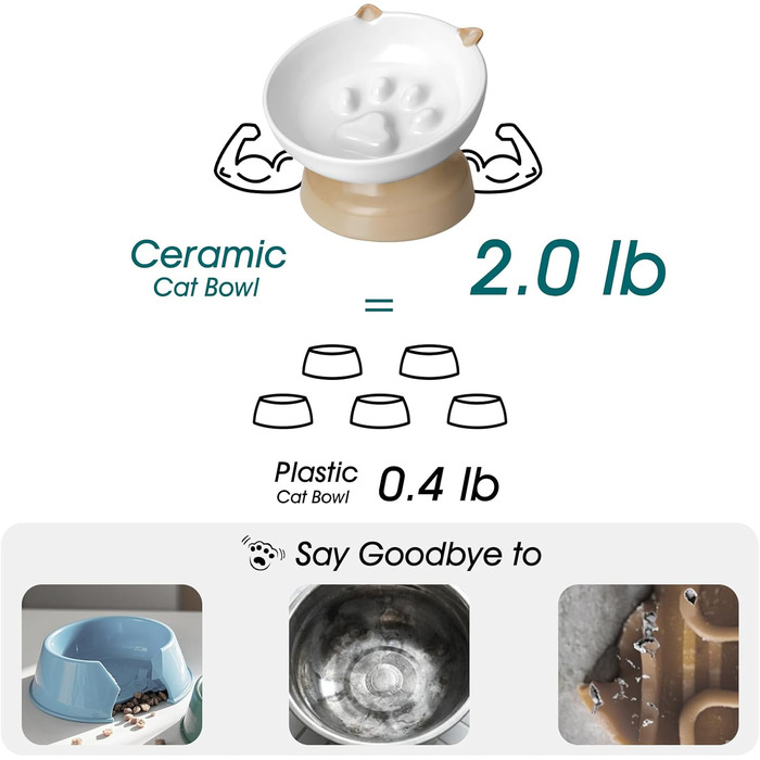 Васко керамічний годівниця для котів, піднятий миска, похилий дизайн, коричневий