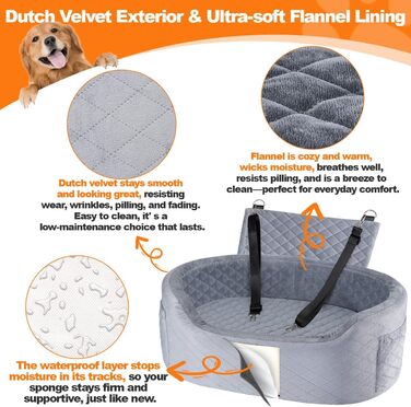 Підвищення для собак середніх та великих порід (до 25,4 кг), сірий колір, розмір L. Зручне автоліжко для собак з пам'яттю, з кишенями, ковдрою та ременем безпеки.