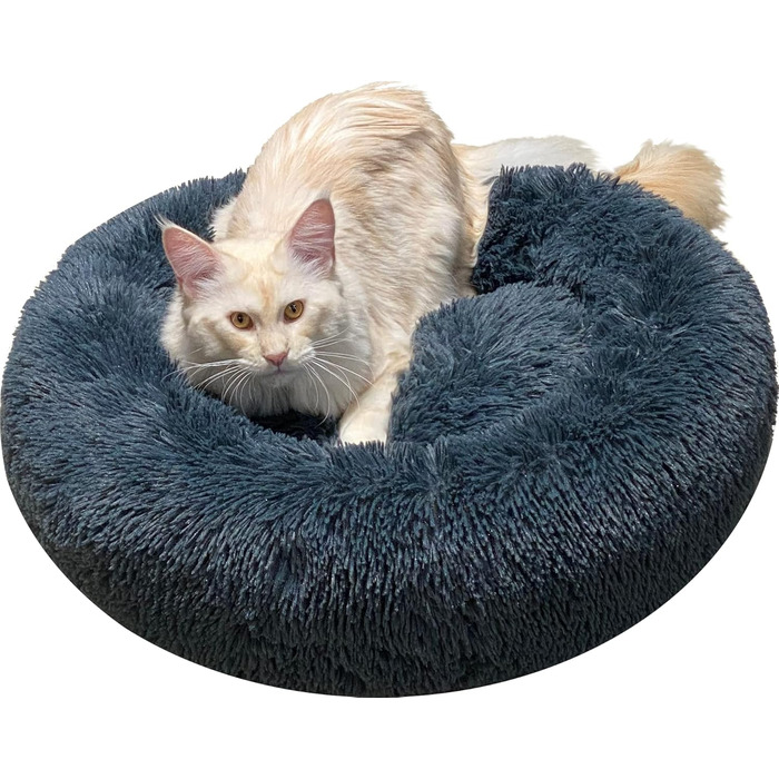 Крісло-гніздо для собак XXXL, кругле, знімний, пральний чохол, антистрес, штучне хутро, м'яке, комфортне, пухнасте ліжко для тварин (115см, Темно-Сірий)