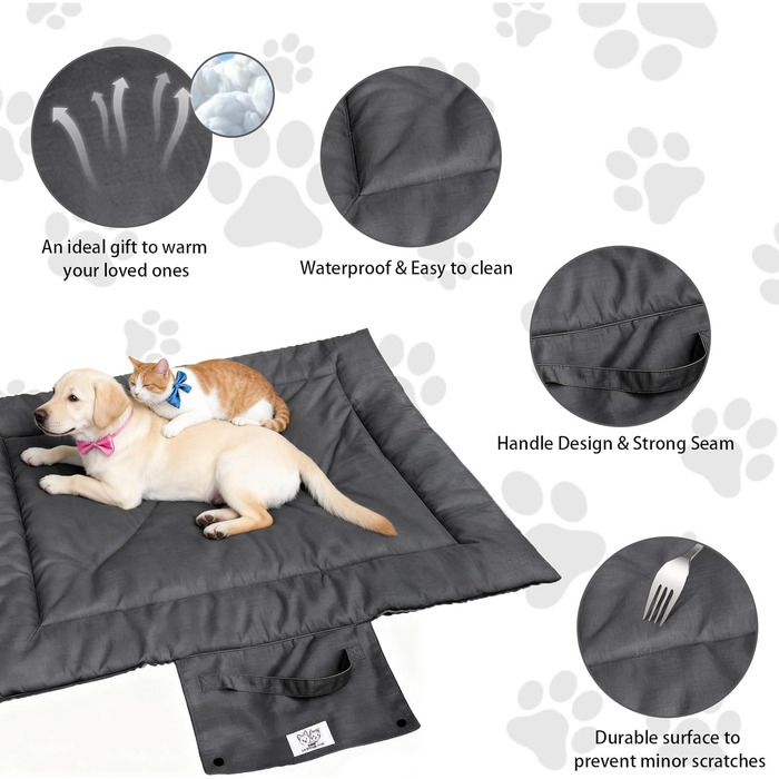 Водонепроникний килимок для собак на винос, миється, м'який килимок для собак, килимок для собак для подорожей, кемпінгу та відпочинку на природі, сірого кольору