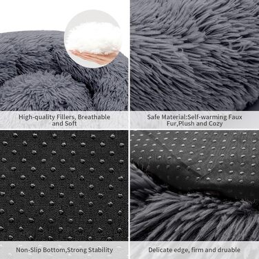 Кругле ліжко для котів та собак, 60 см, м'яке, миється, плюшеве, сірий колір