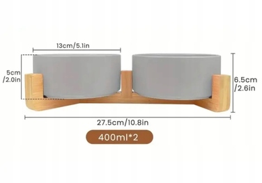 Подвійний набір мисок для собак та котів з бамбуковою підставкою