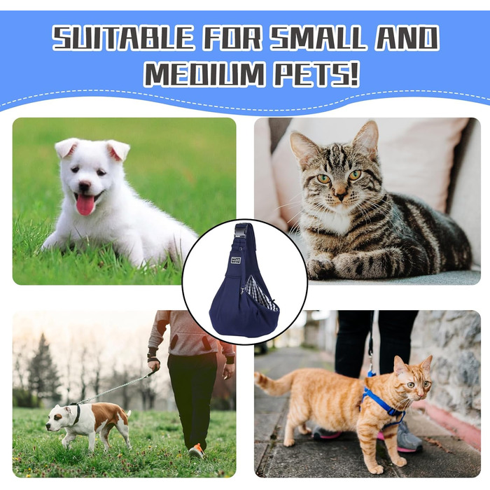 Тканина-слінг для цуценят, двостороння, для собак та котів середніх та малих порід, м'яка та зручна, регульована сумка на плече для прогулянок, подорожей та покупок (блакитна)