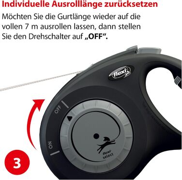 Flexi Select повідок для собак, чорний, 7 м, регулювання 0-7 м, до 25 кг