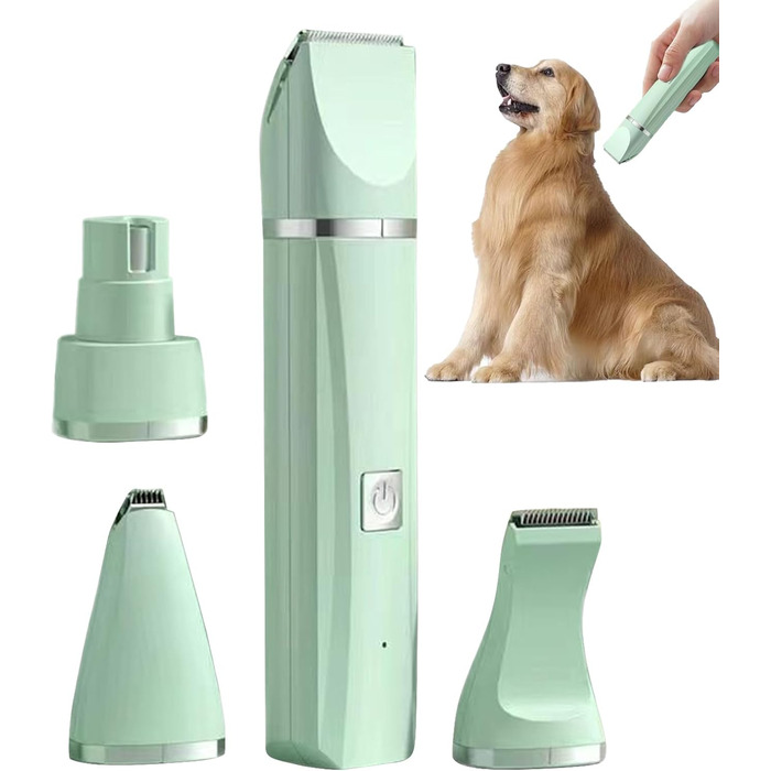Електричний триммер для собак 4-в-1 безшумний бездротовий для грумінгу, обрізки кігтів та догляду за шерстю, підходить для цуценят, зелений