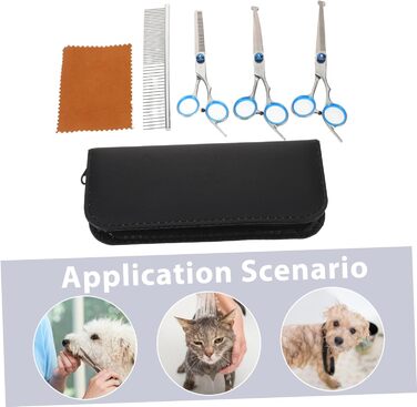 Набір для грумінгу домашніх тварин: ножиці з прямим та вигнутим лезом, довговічна цинкова легатура, ергономічний дизайн для точного стриження собак та котів, у комплекті сумка для зберігання