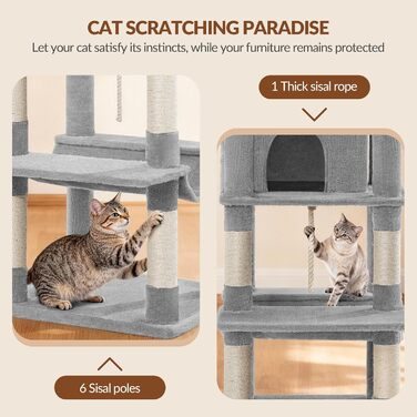 Дерево для котів Kratzbaum Groß 216 см, XXL, з 2 затишними будиночками, 2 платформами, 2 кошиками, гамаком, сірий, для дому