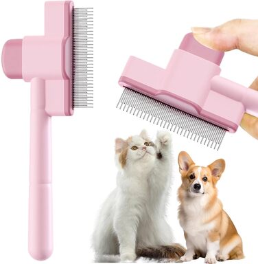 Щітка для котів та собак, видалення шерсті, з кнопкою для очищення, для довгої та короткої шерсті, сіра, інструменти для догляду за тваринами (Рожева #1)