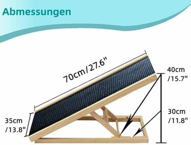 Рампа для котів та собак 3-в-1 – дерев'яна розкладна пандус для авто, ліжка, дивану – 100 см – з регулюванням висоти (30/40/50/60 см) – з антиковзним килимком – для літніх собак