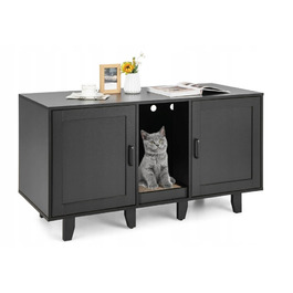 COSTWAY Багатофункціональна комода 3-в-1 для котів: з лотком та дряпалкою, чорна