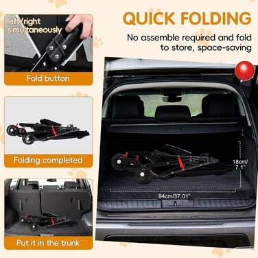 Візок для тварин для маленьких собак і котів, складаний, 4 колеса, легкий, з дихаючим мережем та тримачем для напоїв, чорний