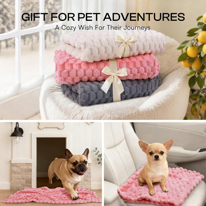 М'яка ковдра для собак та котів Luciphia, 3 шт. у наборі, фланель, 52x76 см, рожева