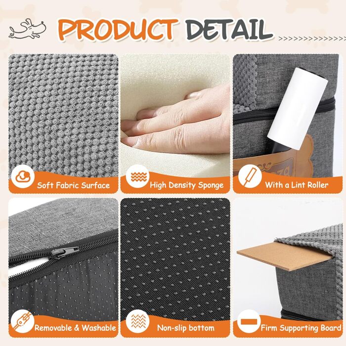 Східці для собак Nobleza - пандус для тварин з валиком для ворсу, 5 сходинок. Підходять для собак та котів, для ліжка та дивану