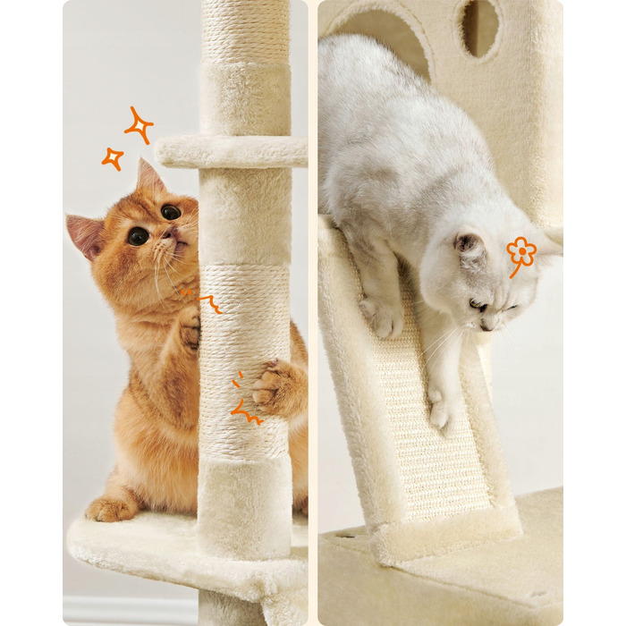 Високий когтеточка-комплекс Feandrea бежевий, 206 см, для великих кішок XXL з гамаком та лежаком