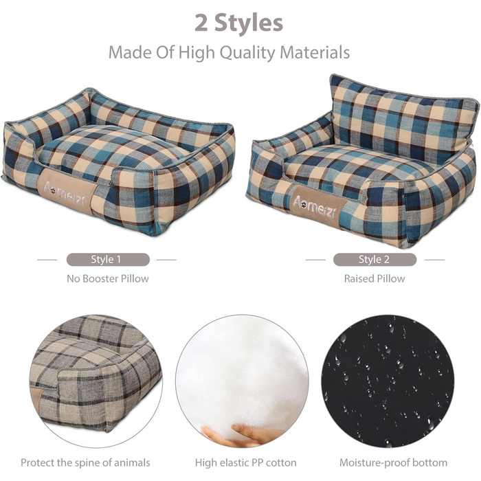 Ортопедичне собаче ліжко PETCUTE з підголовником, блакитне, для собак середніх та великих порід, знімний, washable, антиковзне, м'яке