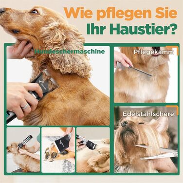 Гімрас 6-в-1 професійна машинка для стрижки собак з набором ножиць, 7000 об/хв, тиха, акумуляторна, для густого хутра, 4-в-1 триммер для лап, срібна