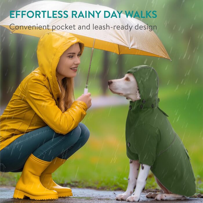Дощовик для собак Navaris - водонепроникний дощовик для собак, дощовий плащ, дощова куртка, зелений, L