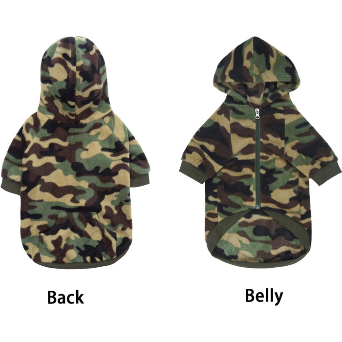 Худі для собак Французького бульдога з кишенями. Теплий пуловер з флісу для маленьких собак, чихуахуа, котів. Камуфляж, XS