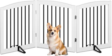 Гілка для собак HOLTICO без свердління, металево-дерев'яне, відбійник для собак, перегородка для собак, захист від сходів, відбійник для дверей, білий, 3 панелі