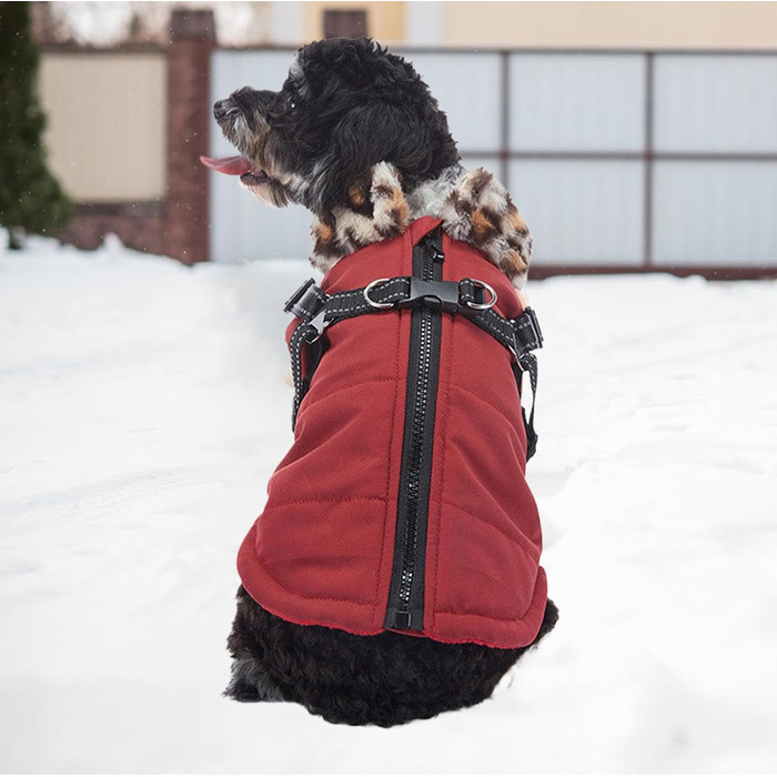 Зимова куртка для собак, теплий зимовий плащ для собак - світловідбиваюча куртка для собак, жилет для собак з інтегрованим шлейкою для маленьких та середніх собак, бургунді, 2XL