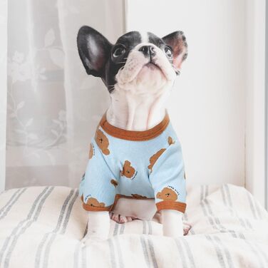 Піжама для собак AXIIJGL, бавовна, еластична, цільнокроєна, зручна, для французького бульдога, X-Large, блакитна, з малюнком ведмедика