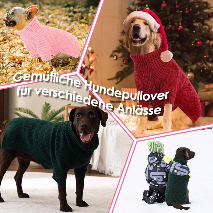 Пуловер для собак AOFITEE, теплий зимовий пуловер з коміром-гетром, для маленьких собак, чихуахуа, французького бульдога (XL, Рожевий)