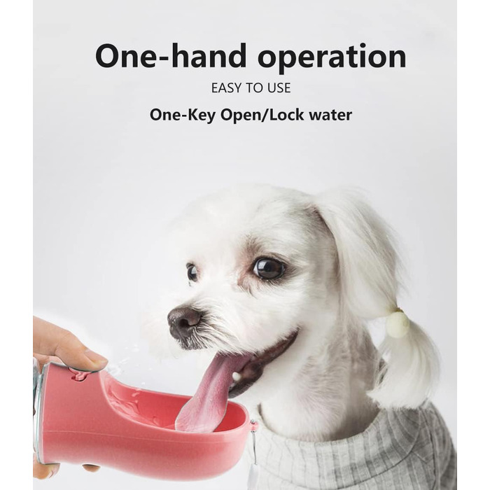 Водяна пляшка для собак Kalimdor, витокозахисна, портативна, 340 мл, рожева