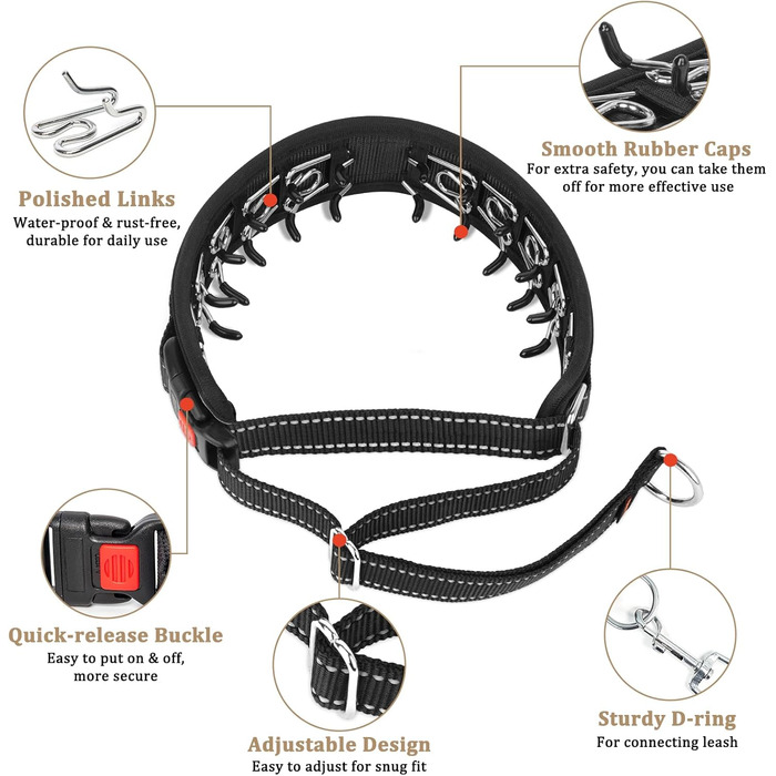 Нашийник для собак від тяги Mayerzon Martingale, світловідбиваючий, для великих та середніх порід (Пітбуль, Малінуа, Доберман), з пряжкою