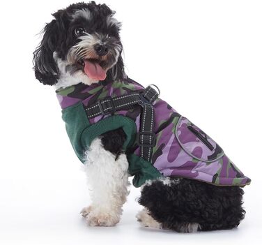 Водонепроникна куртка для собак з шлейкою, тепла жилетка, вітрозахисна куртка, відображаючий сніговий костюм для цуценят, дрібних та середніх собак (Purple,M)