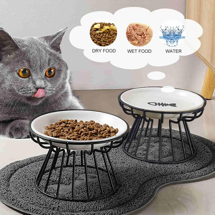 Підвищений годівниця для котів, кераміка, миска для котів з металевим підставкою, вода або корм для домашніх тварин, годівниці для котів, кошенят, цуценят та маленьких собак, придатна для миття в посудомийній машині