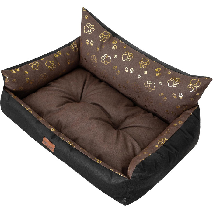 Ліжко для собак DOGGY - корзина для собак маленьких, середніх та великих порід - лежанка для тварин - собаче диван-матрац - ліжко для домашніх тварин - XXXL 132x106 см - коричневий колір з лапами