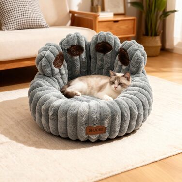 М'яке ліжко для домашніх тварин: ліжко для собак та котів у формі лап ведмедя, діаметр 60 см, сіре