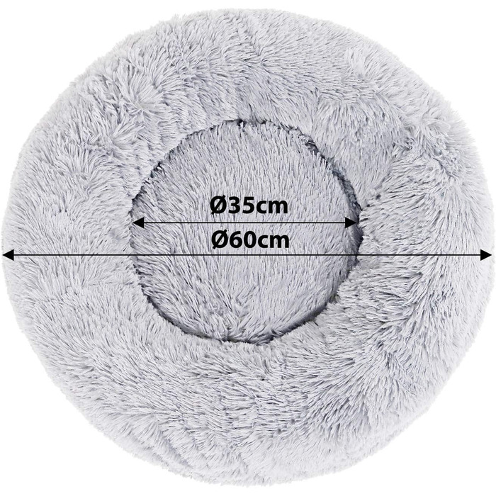 Кругле ліжко для собак та котів Lionto, Ø 60 см, сірий колір, м'який плюш, товста підкладка, 60x60x20 см