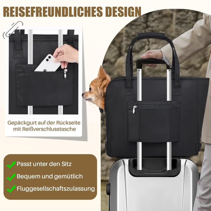 Транспортна сумка для собак та котів Eyein - чорна, до 5,5 кг, з кишенями та страхувальним ремінцем