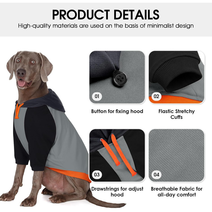 Теплий капюшонний светр AOFITEE для великих собак, рожевий, розмір L (XXX-Large, сірий)