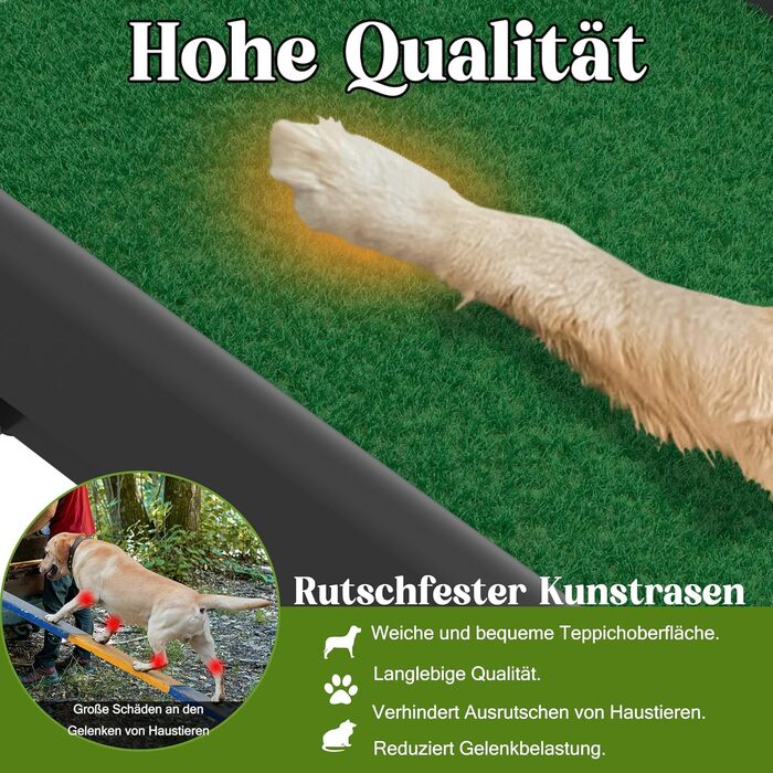 Рампа для собак у машину, складана, з пластику, 156x40 см. Підходить для автомобіля та ліжка, до 90 кг. Рампа для собак з штучним газоном, 79x40x19 см